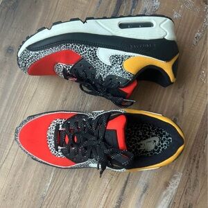 Women’s Nike Air Max Sneakers in Red, Black & Yellow with Leopard Print